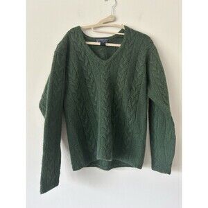 Vintage Abercrombie & Fitch Lambswool Green Cable Knit V-Neck Sweater Size S